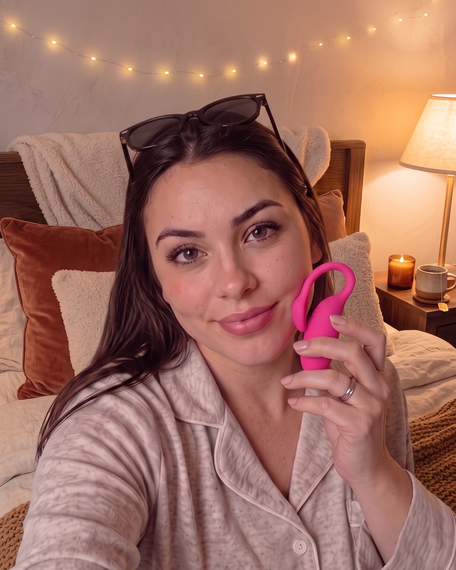 She holds the Flamingo, cozy in bed — her side of the game