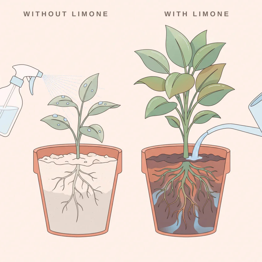 Labeled diagram: watering a plant's leaves vs. watering its roots